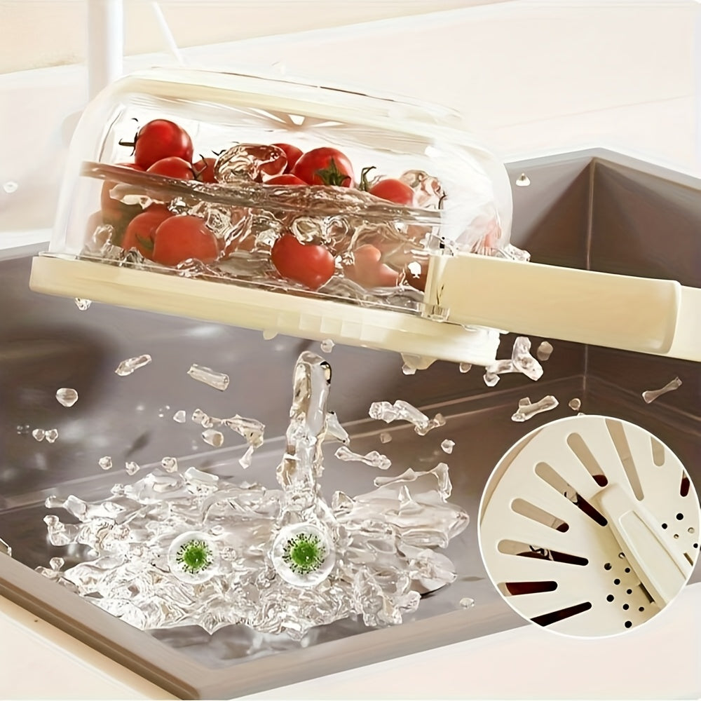 2-in-1 Foldable Kitchen Drain Basket with Handle – Fruit & Veggie Washing Bowl | Durable, Space-Saving