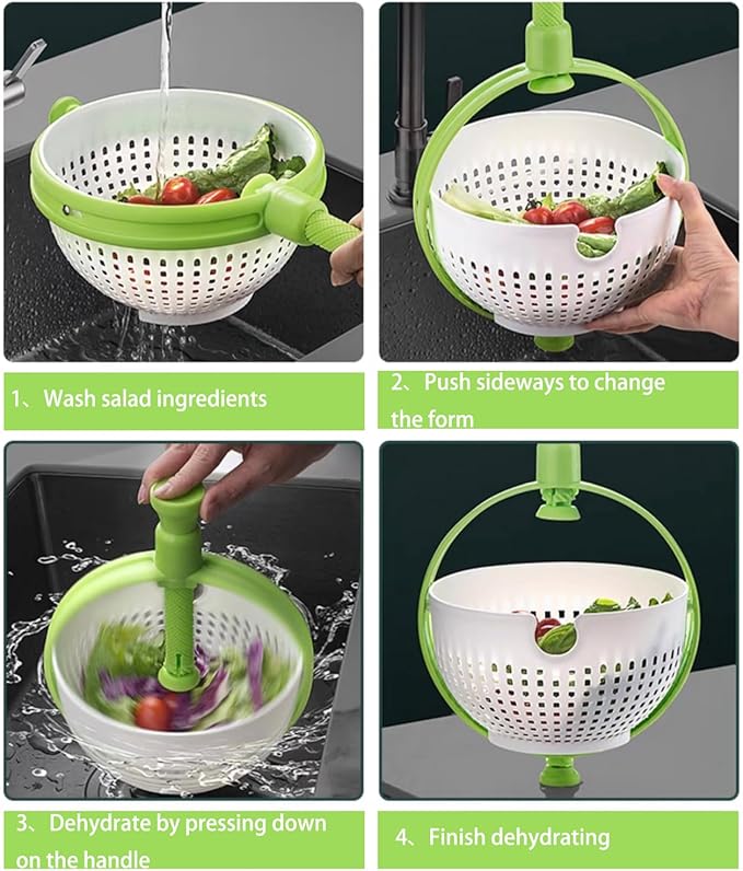 Rotating Vegetable & Fruit Draining Basket – Manual Spin Dehydrator for Kitchen Use