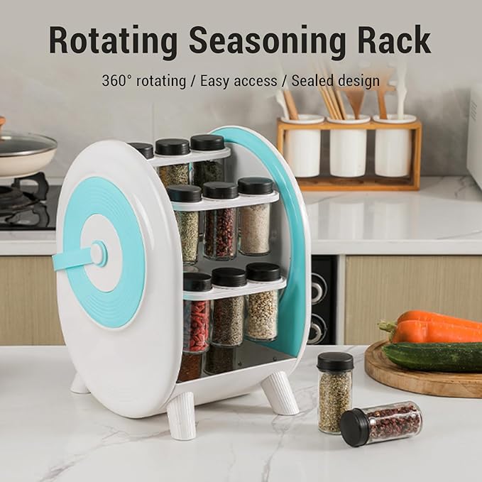 360° Rotating Spice Organizer - Countertop Space-Saving Carousel for Kitchen, Pantry & Bathroom