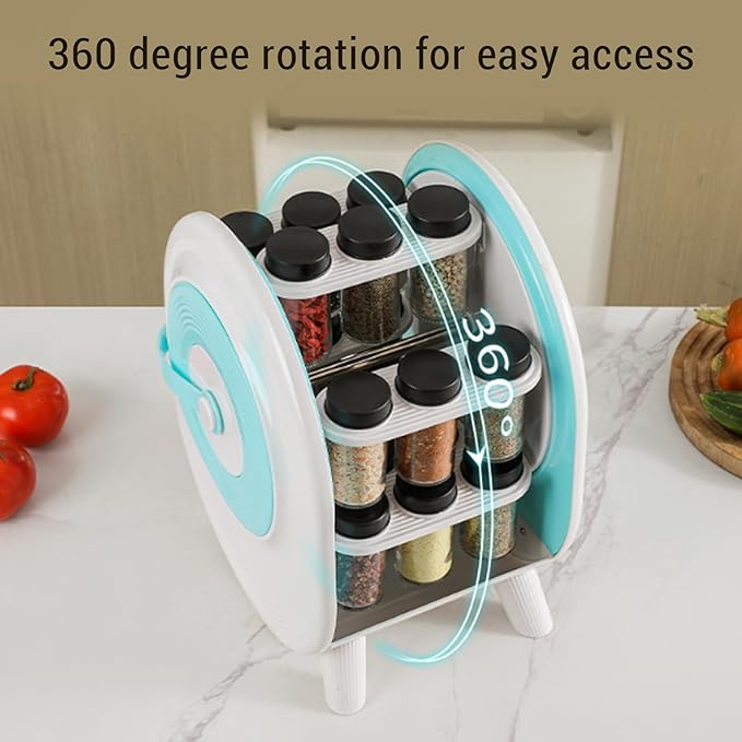 360° Rotating Spice Organizer - Countertop Space-Saving Carousel for Kitchen, Pantry & Bathroom