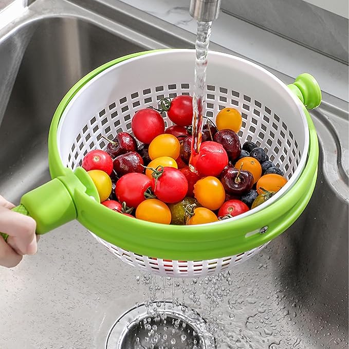 Rotating Vegetable & Fruit Draining Basket – Manual Spin Dehydrator for Kitchen Use