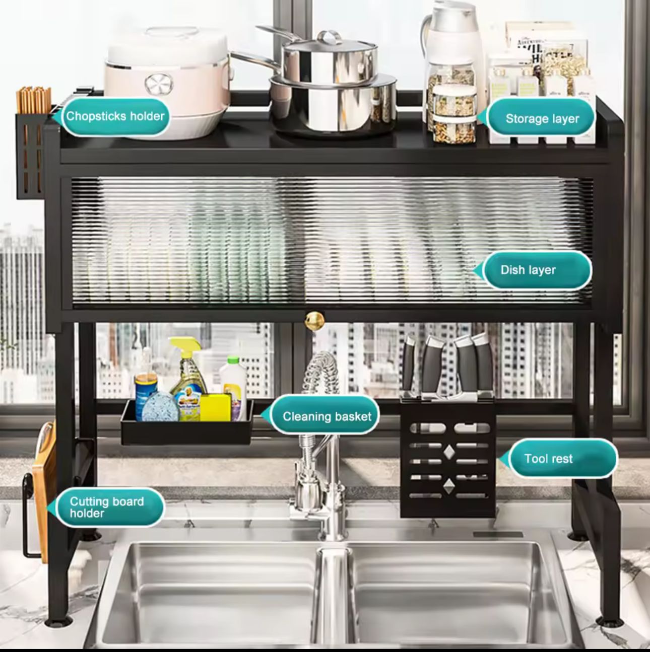 Over-Sink Kitchen Rack | Dust-Proof Cabinet | Utensil & Cutting Board Organizer