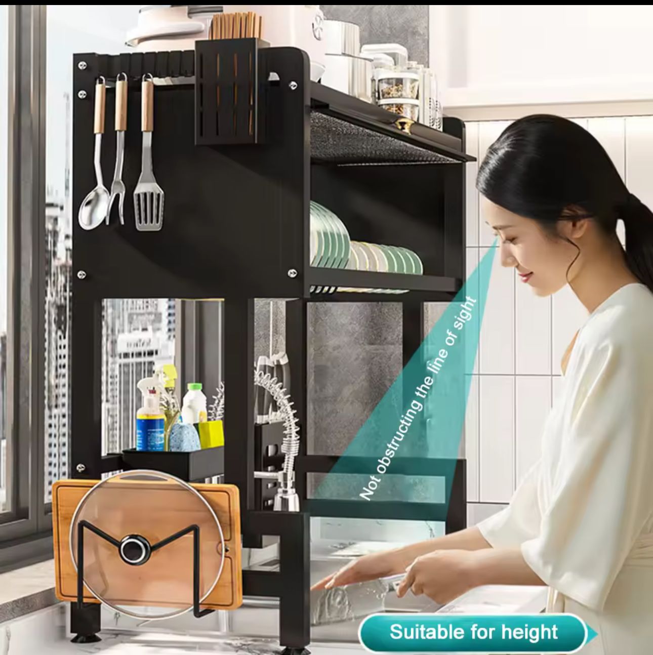 Over-Sink Kitchen Rack | Dust-Proof Cabinet | Utensil & Cutting Board Organizer