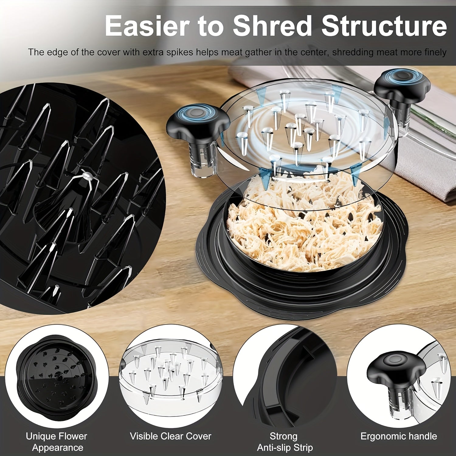 SpinSlice Pro™ Rotating Chicken & Veggie Shredder – No Mess, All Speed