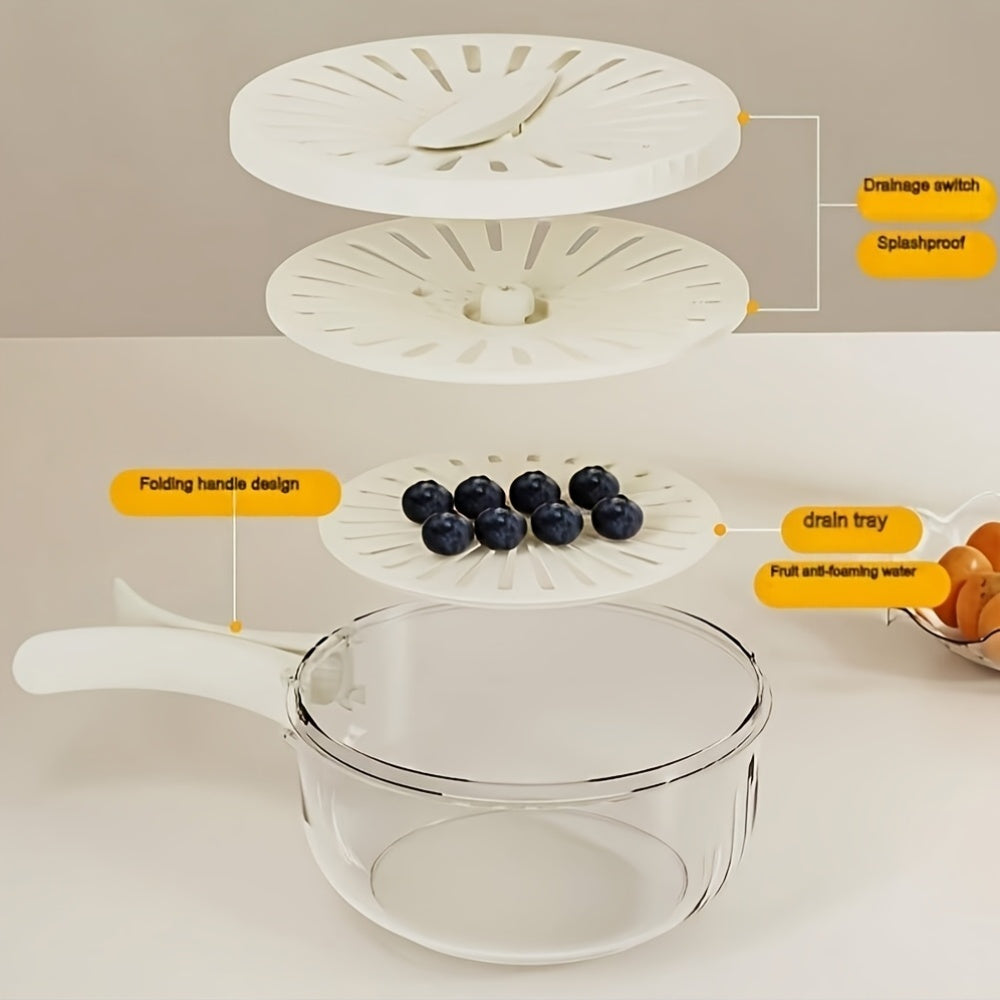 2-in-1 Foldable Kitchen Drain Basket with Handle – Fruit & Veggie Washing Bowl | Durable, Space-Saving