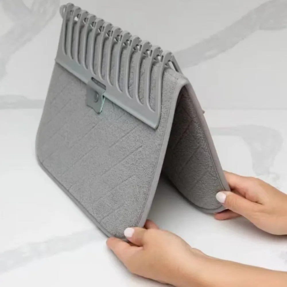 Foldable Non-Slip Dish Drainer Mat – Space-Saving Kitchen Counter Organizer with Absorbent Pad & Utensil Rack