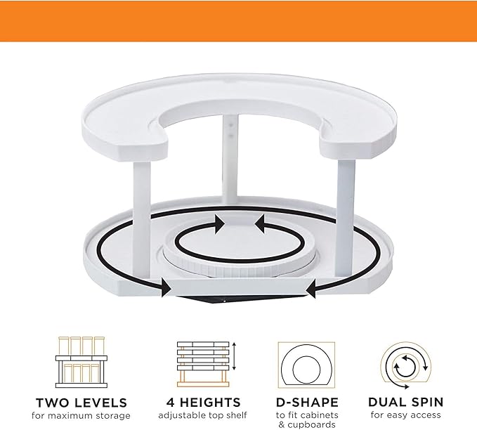 Double-Layer Rotating Spice Rack – Adjustable D-Shape Organizer for Cabinets & Counters
