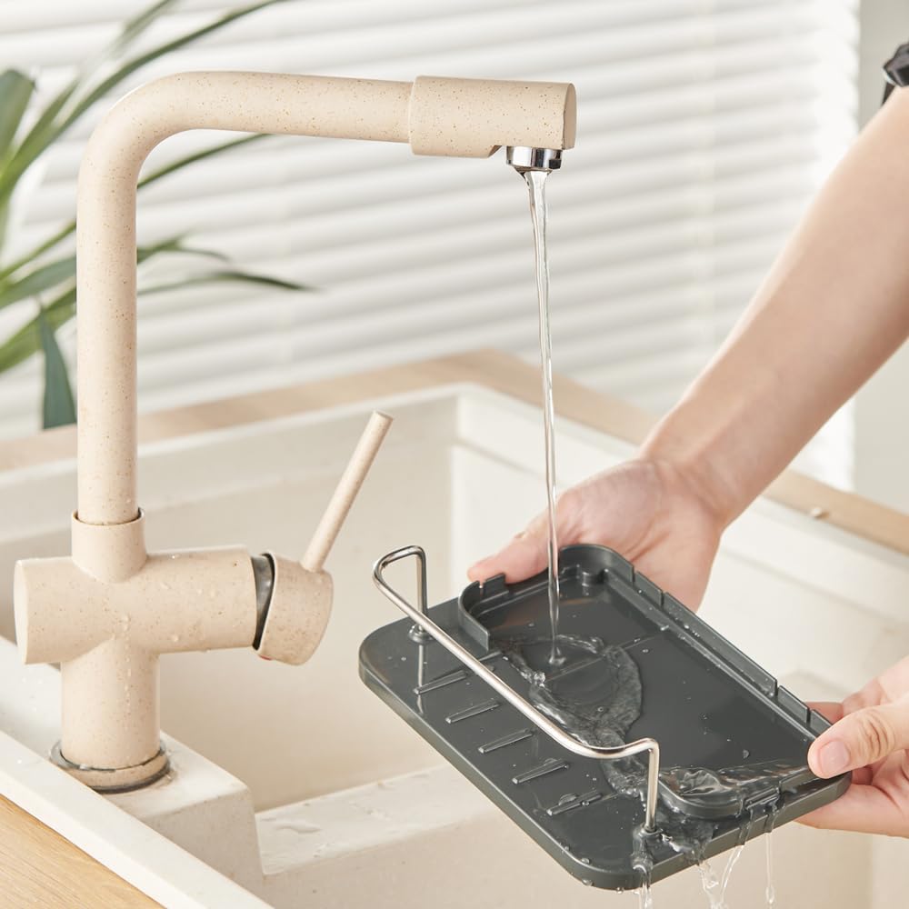 3-in-1 Kitchen Sink Organizer Set - Stainless Steel Soap Dispenser, Sponge Holder & Drain Rack