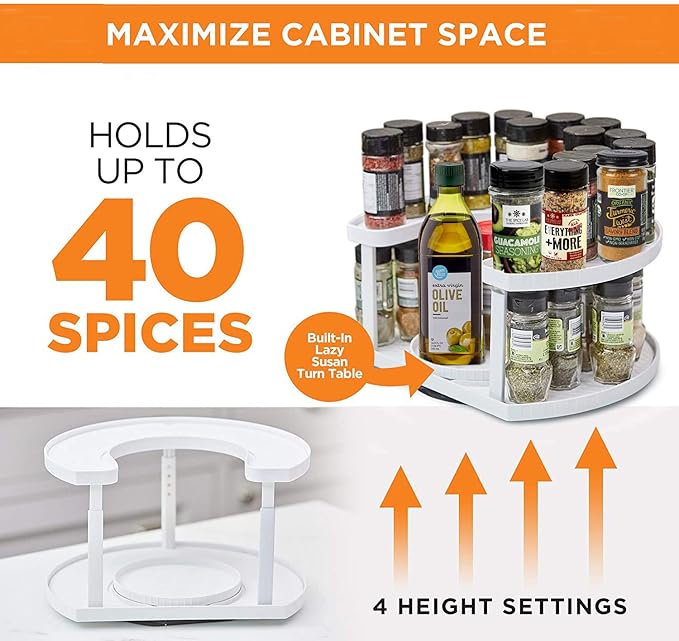 Double-Layer Rotating Spice Rack – Adjustable D-Shape Organizer for Cabinets & Counters