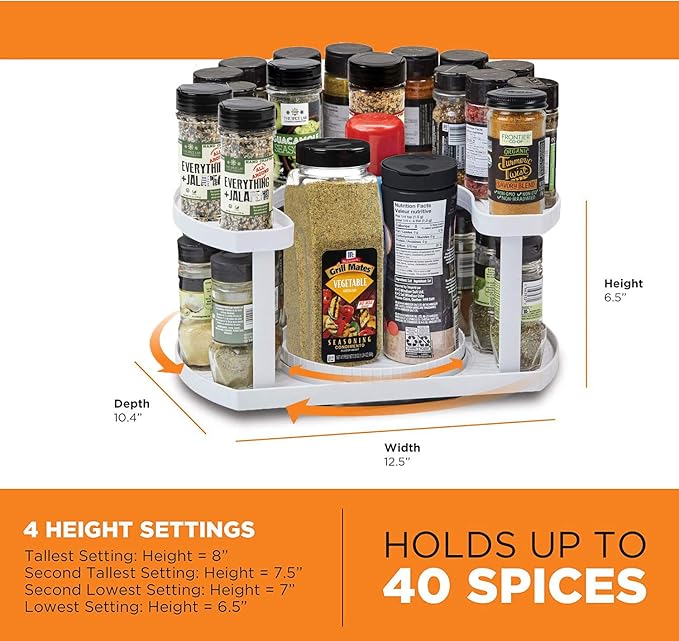 Double-Layer Rotating Spice Rack – Adjustable D-Shape Organizer for Cabinets & Counters
