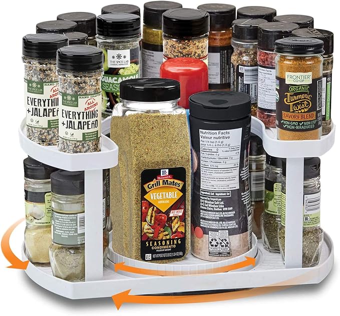 Double-Layer Rotating Spice Rack – Adjustable D-Shape Organizer for Cabinets & Counters